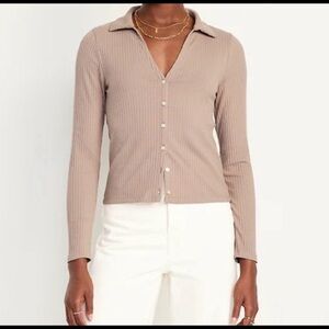 Tan Brown Old Navy Ribbed Button Up Top